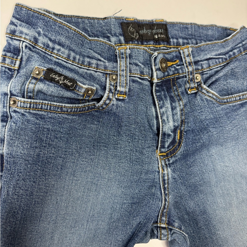 Baby Phat Jeans Womens Size 1 Low Rise Flare Blue Denim Y2K Embroidered Logo - Picture 8 of 10
